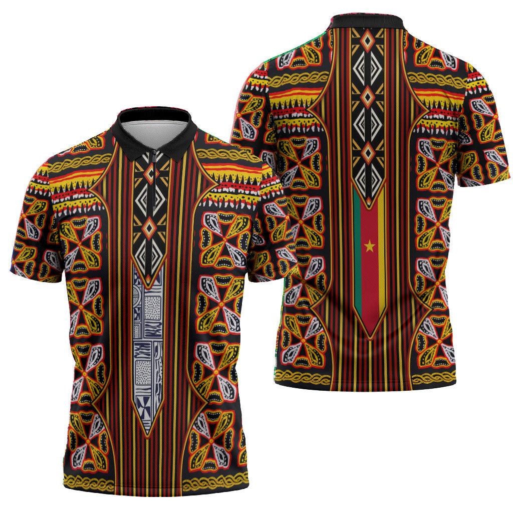 Cameroon Toghu Zipper Polo Shirt Vibrant Bamenda Tribal - Authentic African Folk Art