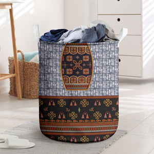 Cameroon Toghu Ethnic Heritage Laundry Basket Traditional Bamenda Embroidery Style - African Tribal Motifs