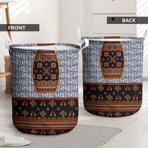 Cameroon Toghu Ethnic Heritage Laundry Basket Traditional Bamenda Embroidery Style - African Tribal Motifs