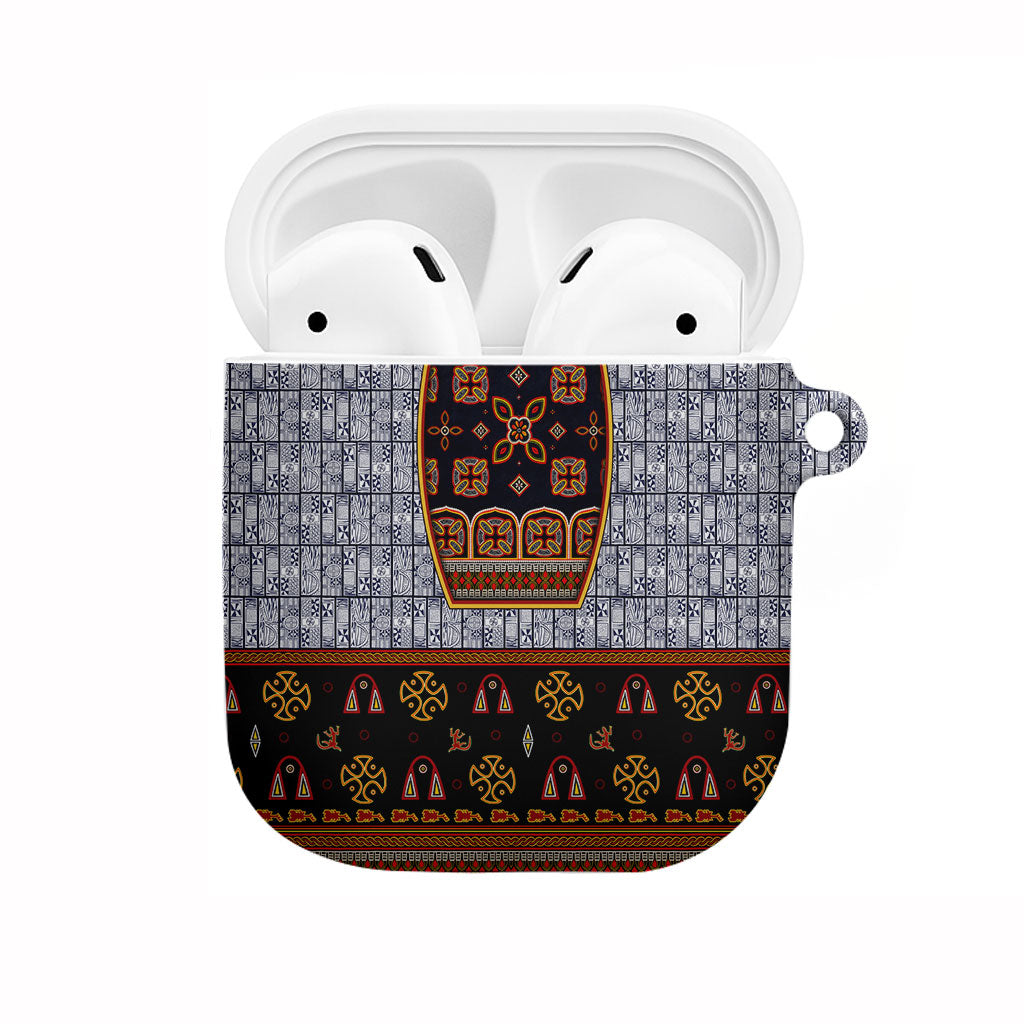 Cameroon Toghu Ethnic Heritage AirPods Case Traditional Bamenda Embroidery Style - African Tribal Motifs
