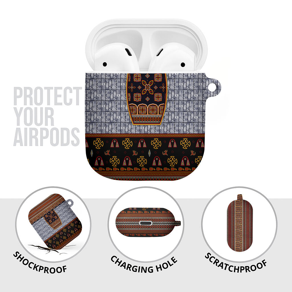 Cameroon Toghu Ethnic Heritage AirPods Case Traditional Bamenda Embroidery Style - African Tribal Motifs