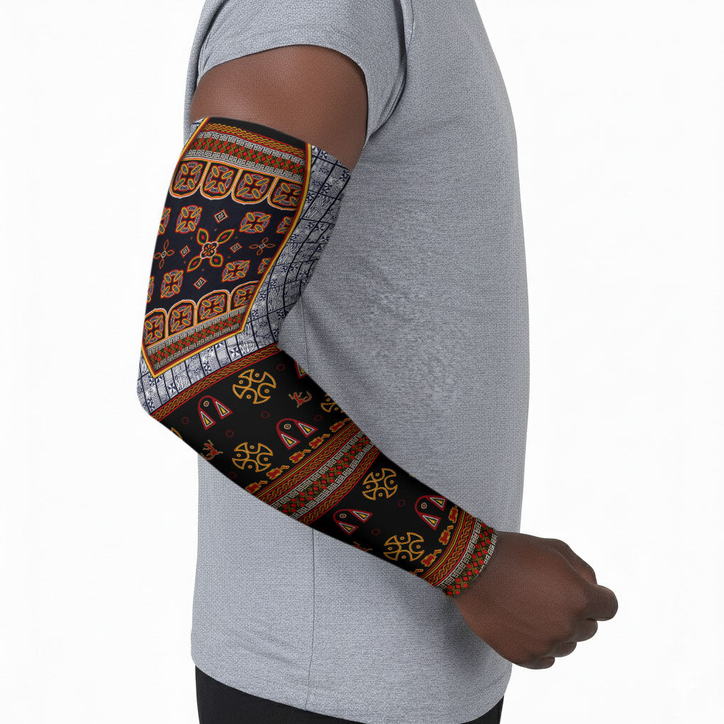 Cameroon Toghu Ethnic Heritage Arm Sleeves Traditional Bamenda Embroidery Style - African Tribal Motifs