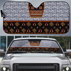 Cameroon Toghu Ethnic Heritage Auto Sun Shade Traditional Bamenda Embroidery Style - African Tribal Motifs