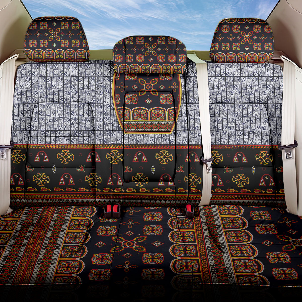 Cameroon Toghu Ethnic Heritage Back Car Seat Cover Traditional Bamenda Embroidery Style - African Tribal Motifs