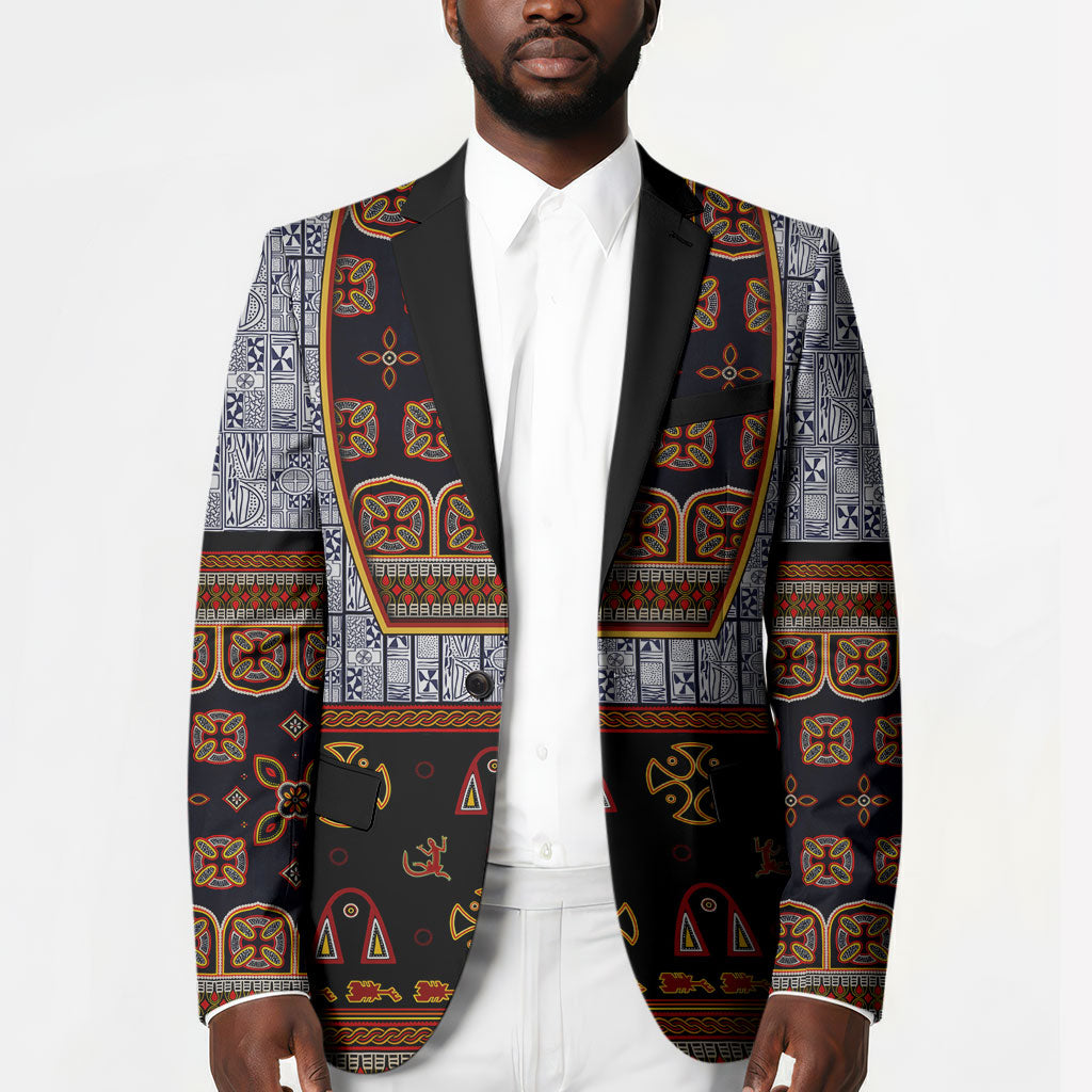 Cameroon Toghu Ethnic Heritage Blazer Traditional Bamenda Embroidery Style - African Tribal Motifs