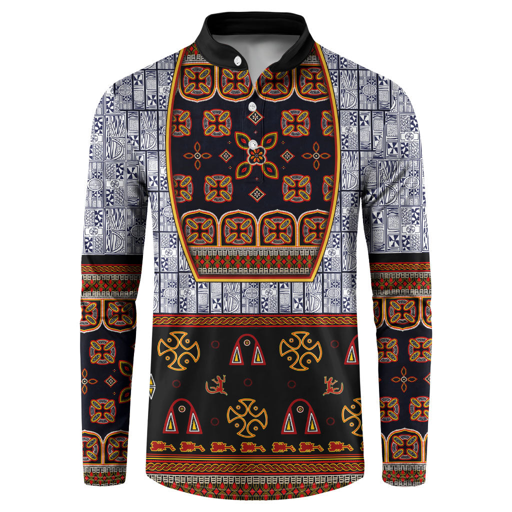 Cameroon Toghu Ethnic Heritage Button Sweatshirt Traditional Bamenda Embroidery Style - African Tribal Motifs
