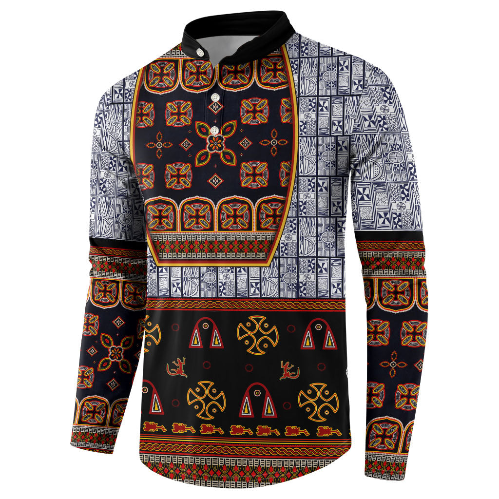 Cameroon Toghu Ethnic Heritage Button Sweatshirt Traditional Bamenda Embroidery Style - African Tribal Motifs