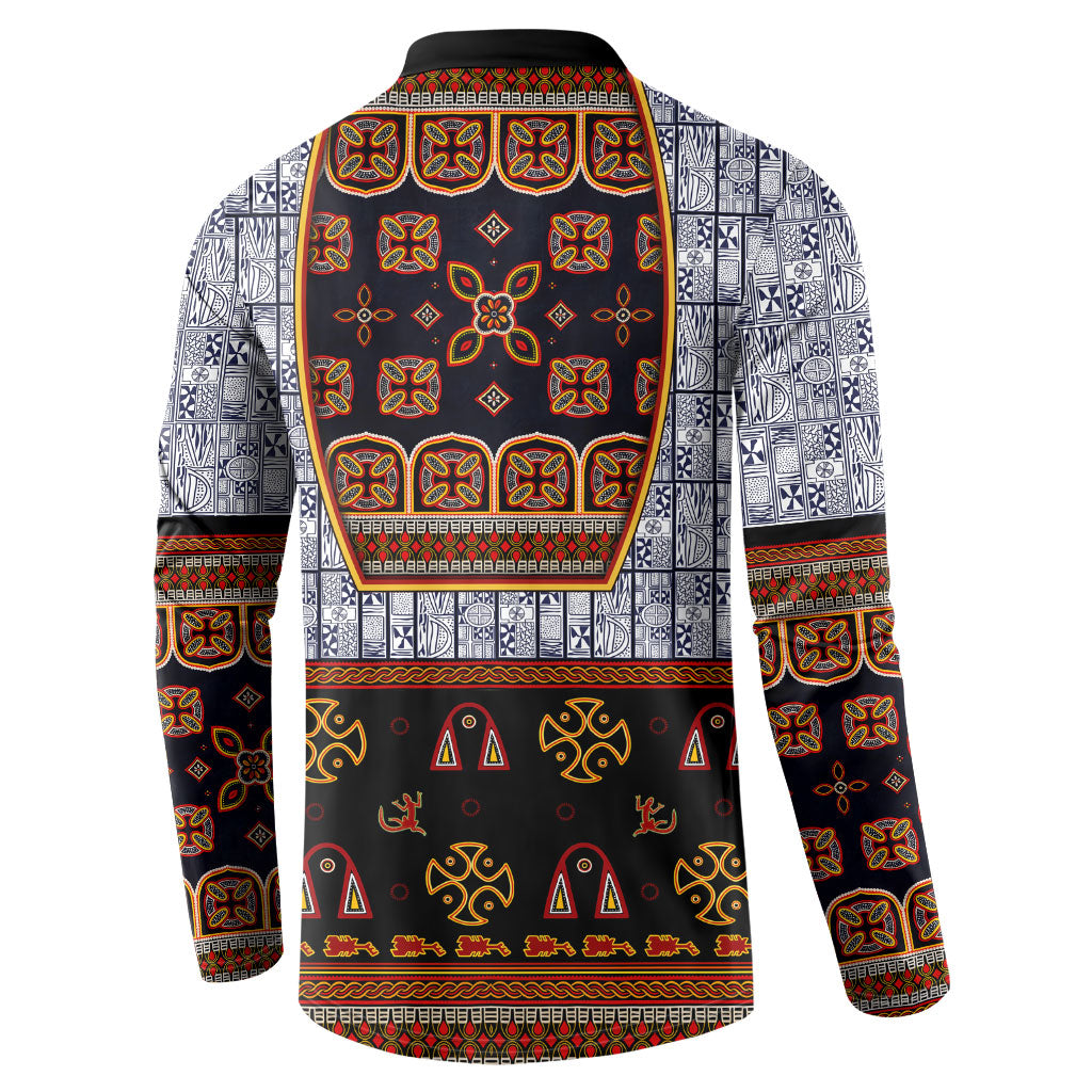 Cameroon Toghu Ethnic Heritage Button Sweatshirt Traditional Bamenda Embroidery Style - African Tribal Motifs