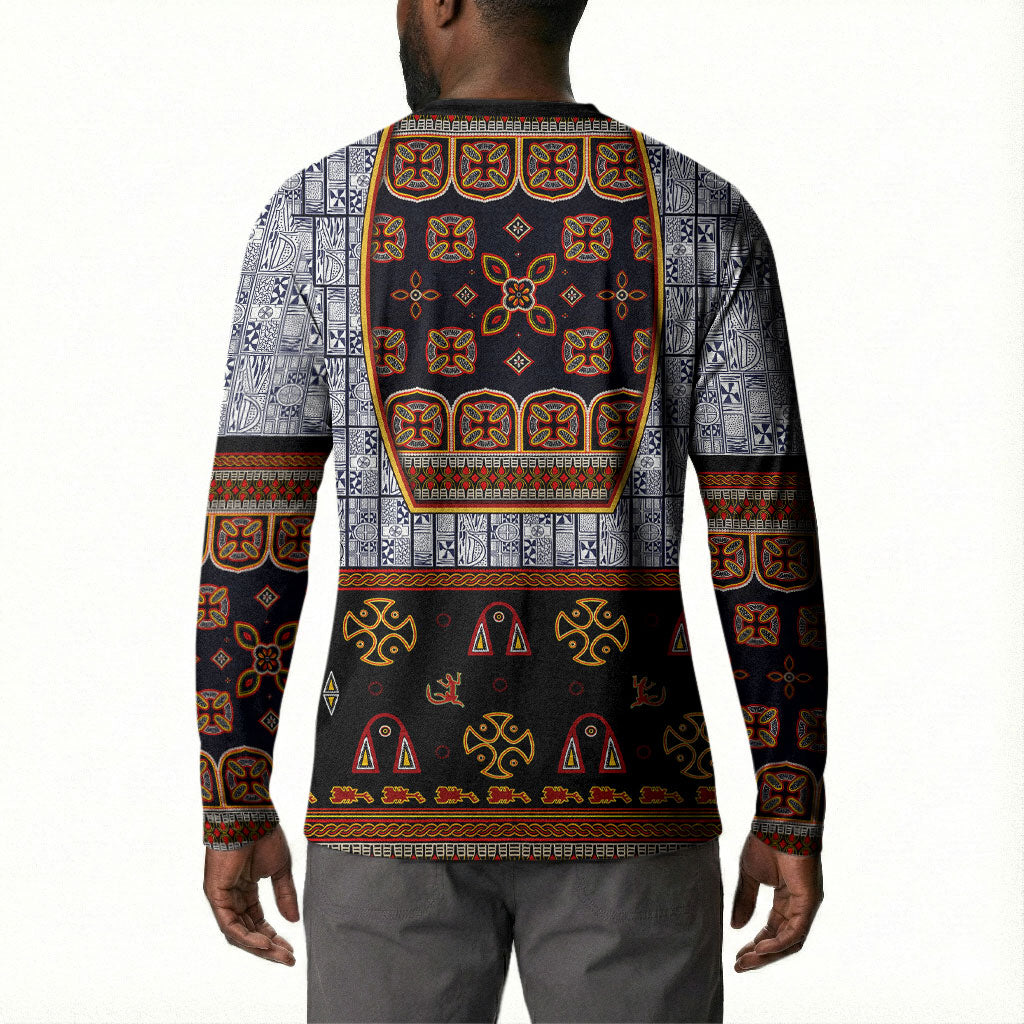 Cameroon Toghu Ethnic Heritage Button Sweatshirt Traditional Bamenda Embroidery Style - African Tribal Motifs