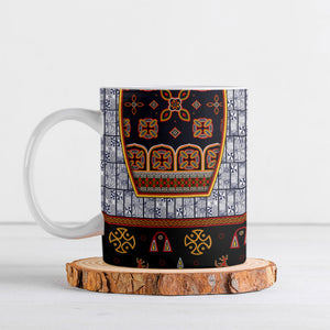 Cameroon Toghu Ethnic Heritage Ceramic Mug Traditional Bamenda Embroidery Style - African Tribal Motifs