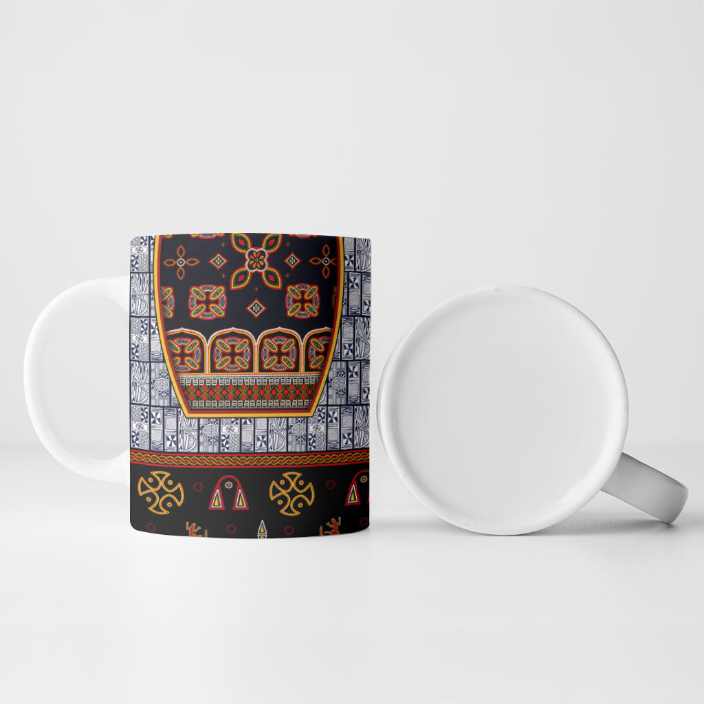 Cameroon Toghu Ethnic Heritage Ceramic Mug Traditional Bamenda Embroidery Style - African Tribal Motifs