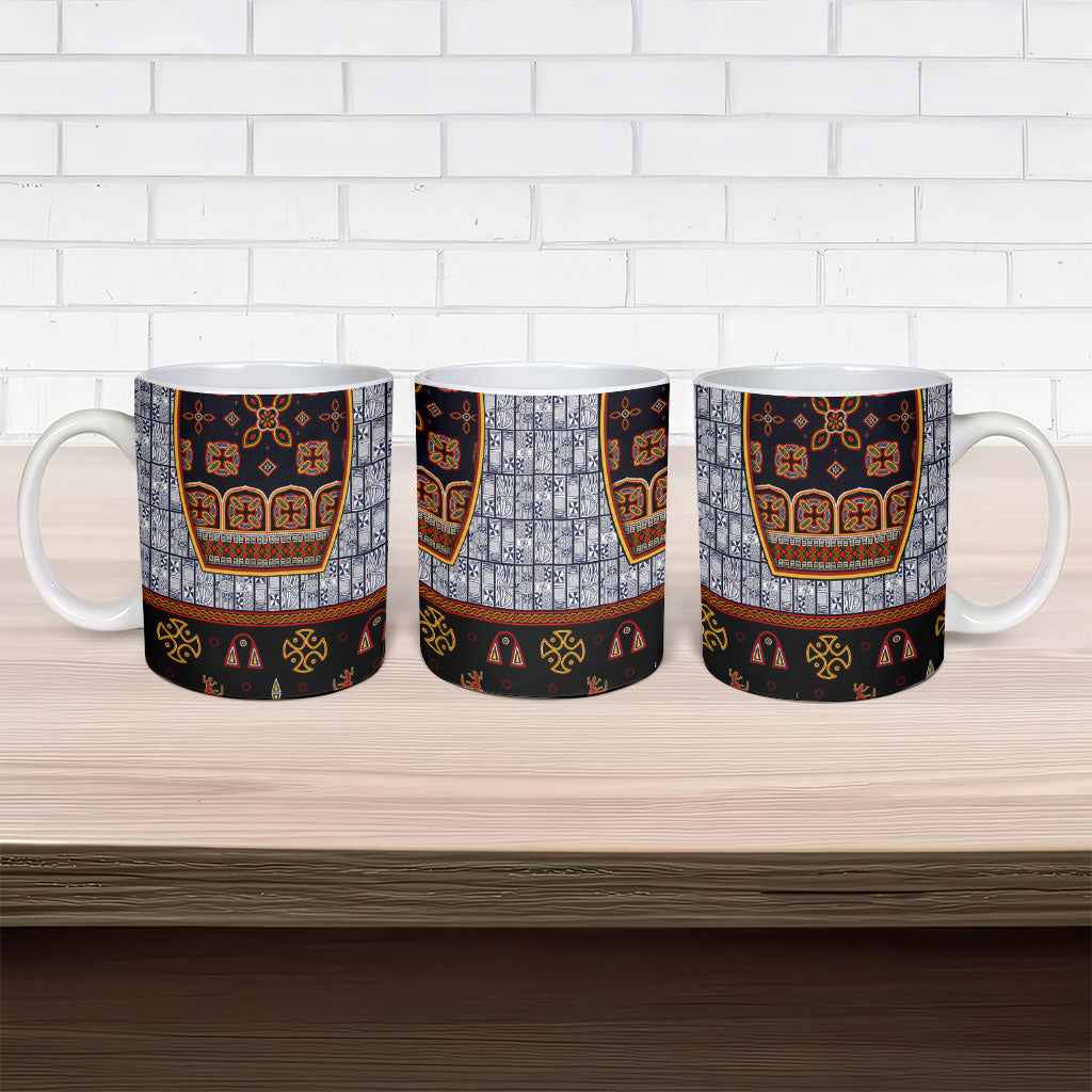 Cameroon Toghu Ethnic Heritage Ceramic Mug Traditional Bamenda Embroidery Style - African Tribal Motifs