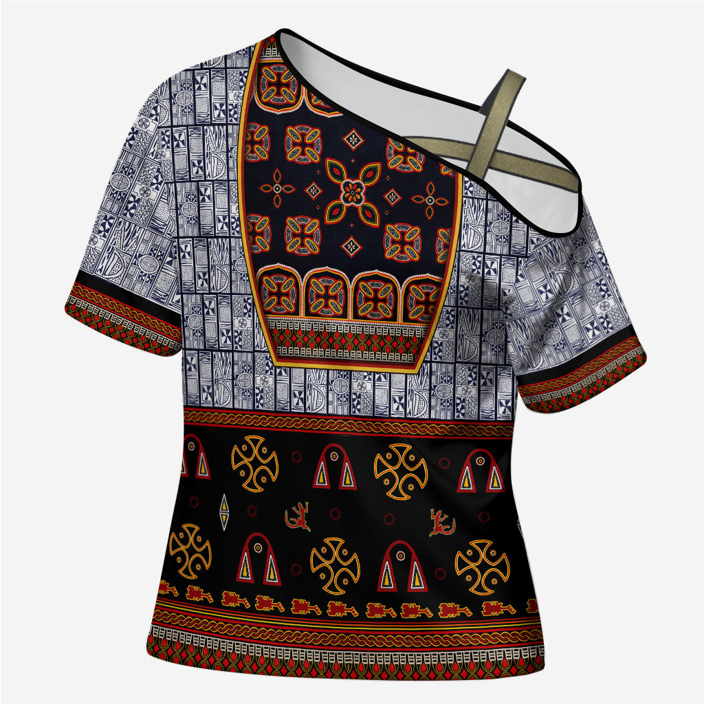 Cameroon Toghu Ethnic Heritage Cross Shoulder Shirt Traditional Bamenda Embroidery Style - African Tribal Motifs