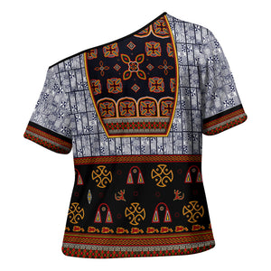 Cameroon Toghu Ethnic Heritage Cross Shoulder Shirt Traditional Bamenda Embroidery Style - African Tribal Motifs