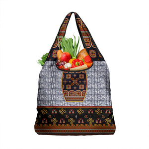 Cameroon Toghu Ethnic Heritage Grocery Bag Traditional Bamenda Embroidery Style - African Tribal Motifs