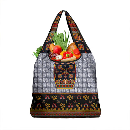 Cameroon Toghu Ethnic Heritage Grocery Bag Traditional Bamenda Embroidery Style - African Tribal Motifs