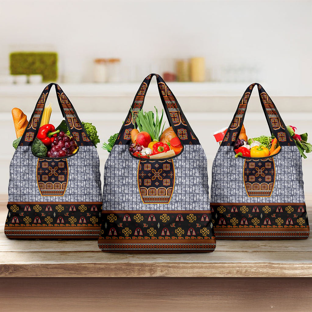 Cameroon Toghu Ethnic Heritage Grocery Bag Traditional Bamenda Embroidery Style - African Tribal Motifs