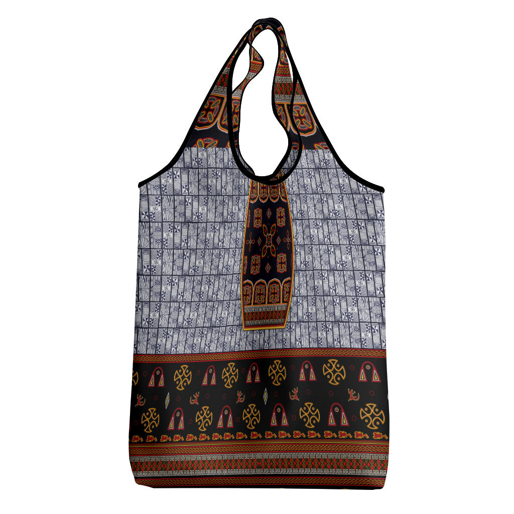 Cameroon Toghu Ethnic Heritage Grocery Bag Traditional Bamenda Embroidery Style - African Tribal Motifs
