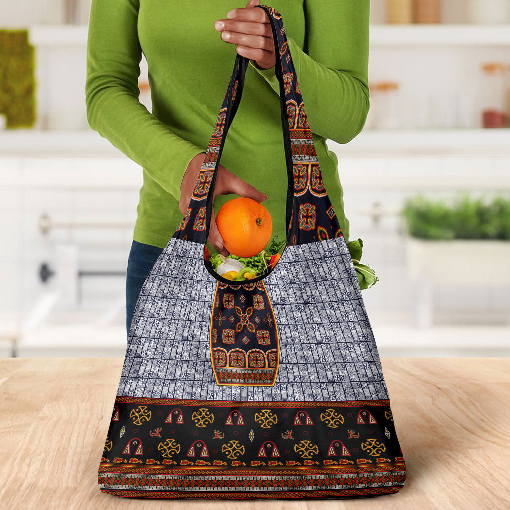 Cameroon Toghu Ethnic Heritage Grocery Bag Traditional Bamenda Embroidery Style - African Tribal Motifs