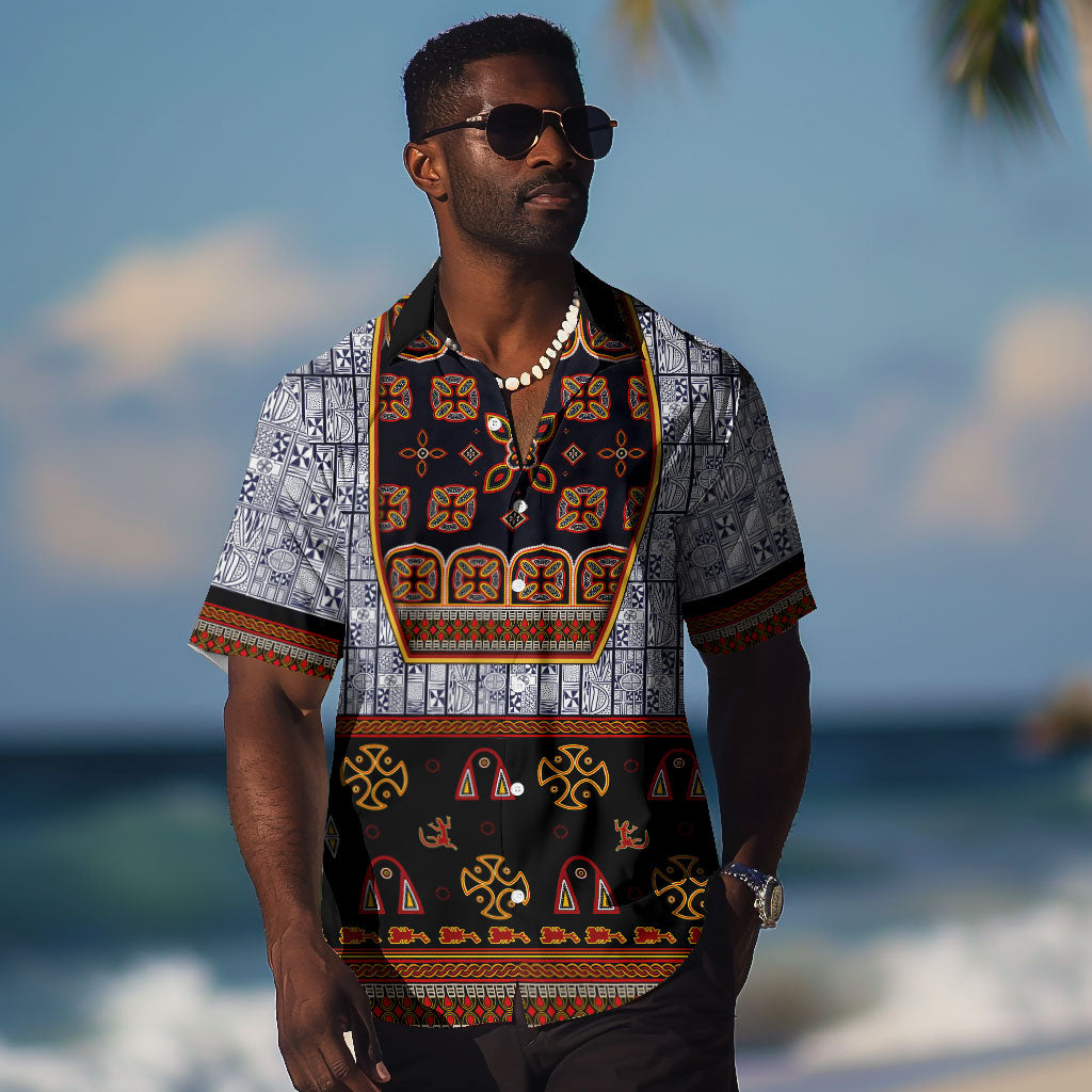 Cameroon Toghu Ethnic Heritage Hawaiian Shirt Traditional Bamenda Embroidery Style - African Tribal Motifs