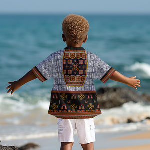 Cameroon Toghu Ethnic Heritage Kid Hawaiian Shirt Traditional Bamenda Embroidery Style - African Tribal Motifs