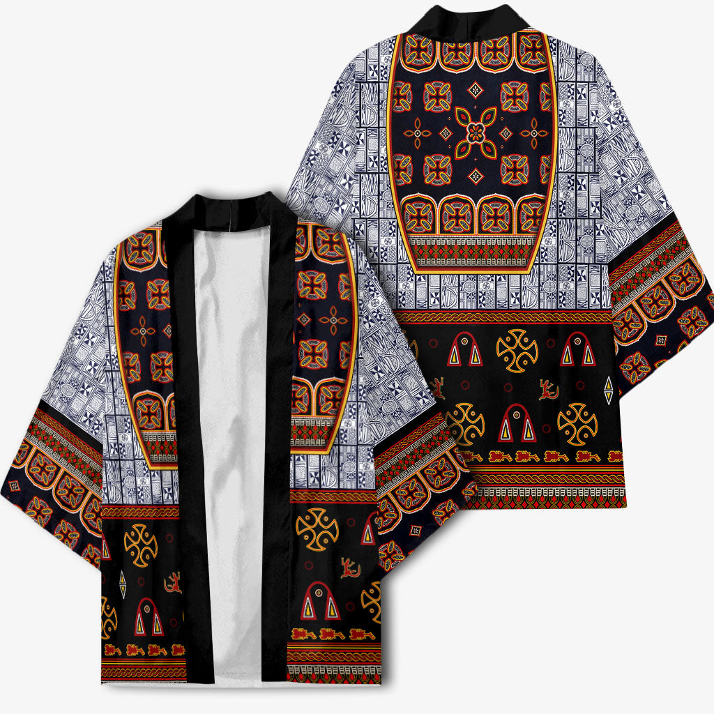 Cameroon Toghu Ethnic Heritage Kimono Traditional Bamenda Embroidery Style - African Tribal Motifs
