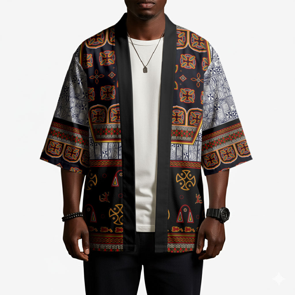 Cameroon Toghu Ethnic Heritage Kimono Traditional Bamenda Embroidery Style - African Tribal Motifs