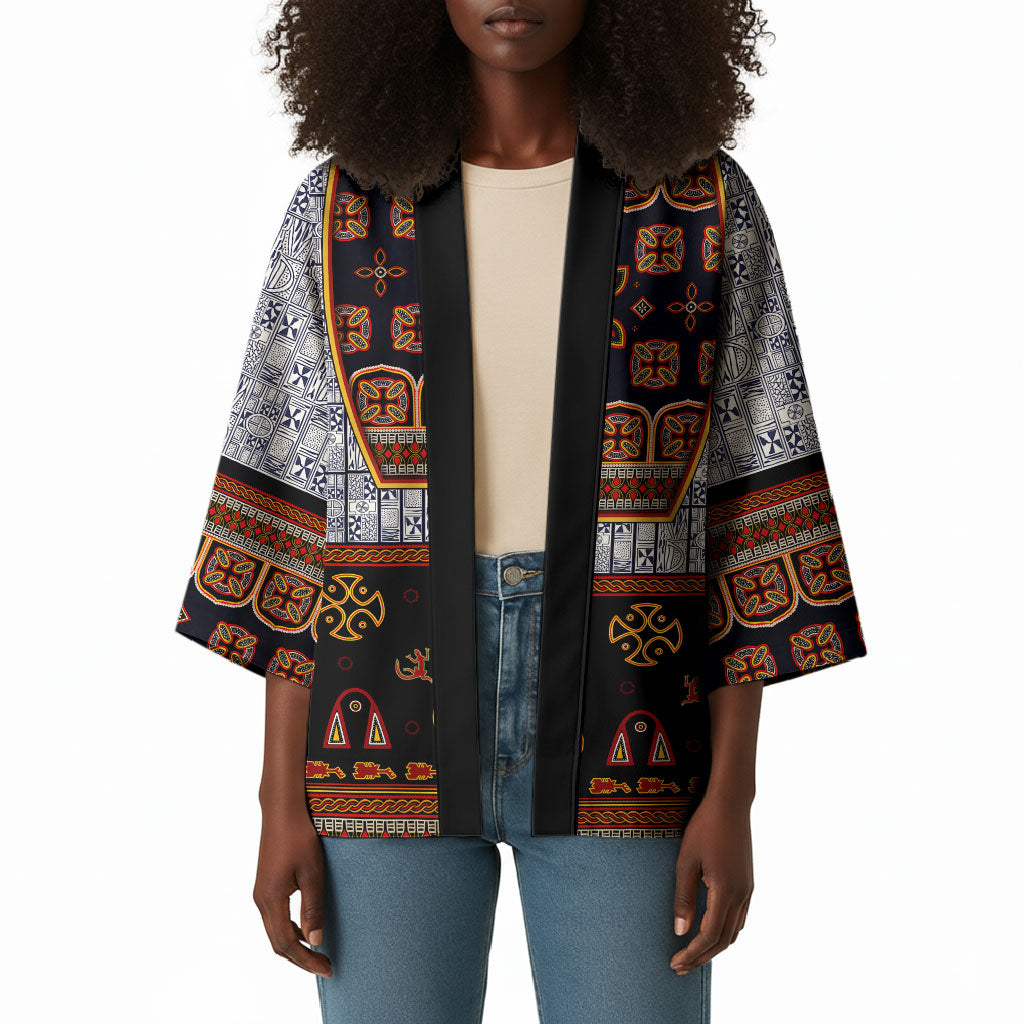 Cameroon Toghu Ethnic Heritage Kimono Traditional Bamenda Embroidery Style - African Tribal Motifs