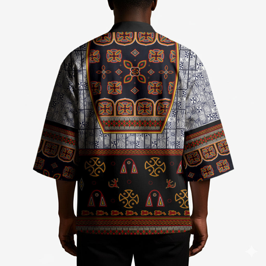Cameroon Toghu Ethnic Heritage Kimono Traditional Bamenda Embroidery Style - African Tribal Motifs