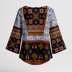 Cameroon Toghu Ethnic Heritage Kimono Sleeve Blouse Traditional Bamenda Embroidery Style - African Tribal Motifs
