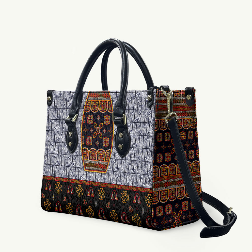 Cameroon Toghu Ethnic Heritage Leather Bag Traditional Bamenda Embroidery Style - African Tribal Motifs
