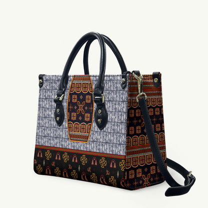Cameroon Toghu Ethnic Heritage Leather Bag Traditional Bamenda Embroidery Style - African Tribal Motifs