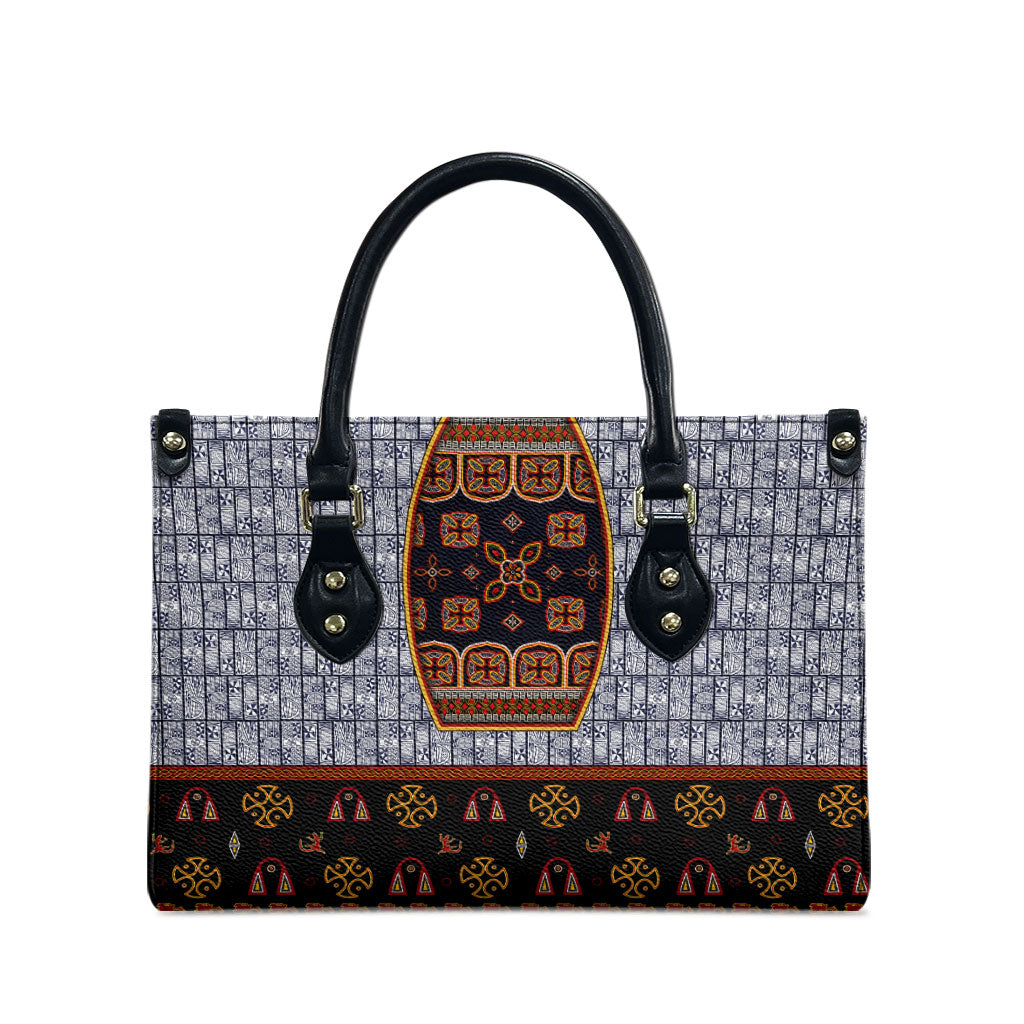 Cameroon Toghu Ethnic Heritage Leather Bag Traditional Bamenda Embroidery Style - African Tribal Motifs