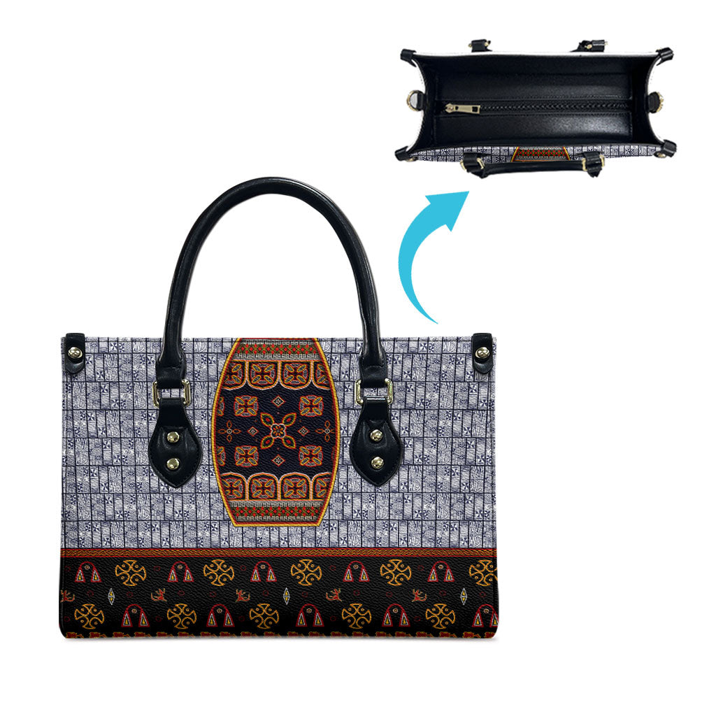 Cameroon Toghu Ethnic Heritage Leather Bag Traditional Bamenda Embroidery Style - African Tribal Motifs
