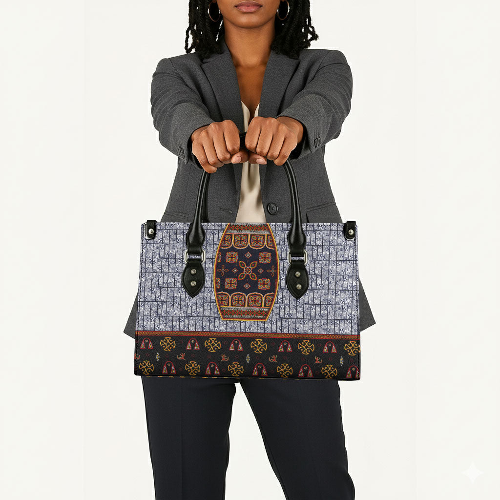 Cameroon Toghu Ethnic Heritage Leather Bag Traditional Bamenda Embroidery Style - African Tribal Motifs