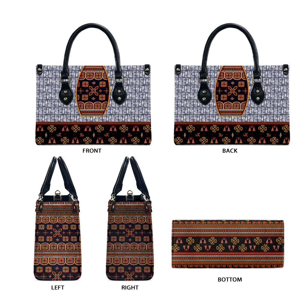 Cameroon Toghu Ethnic Heritage Leather Bag Traditional Bamenda Embroidery Style - African Tribal Motifs