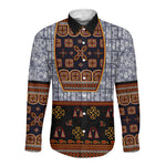 Cameroon Toghu Ethnic Heritage Long Sleeve Button Shirt Traditional Bamenda Embroidery Style - African Tribal Motifs