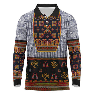 Cameroon Toghu Ethnic Heritage Long Sleeve Polo Shirt Traditional Bamenda Embroidery Style - African Tribal Motifs