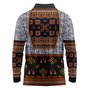Cameroon Toghu Ethnic Heritage Long Sleeve Polo Shirt Traditional Bamenda Embroidery Style - African Tribal Motifs