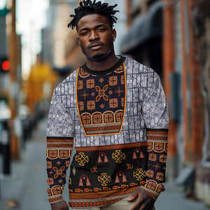 Cameroon Toghu Ethnic Heritage Long Sleeve Shirt Traditional Bamenda Embroidery Style - African Tribal Motifs