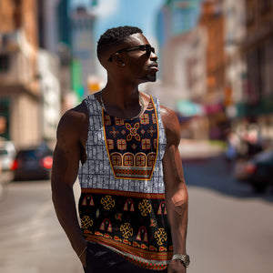 Cameroon Toghu Ethnic Heritage Men Tank Top Traditional Bamenda Embroidery Style - African Tribal Motifs