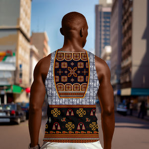 Cameroon Toghu Ethnic Heritage Men Tank Top Traditional Bamenda Embroidery Style - African Tribal Motifs