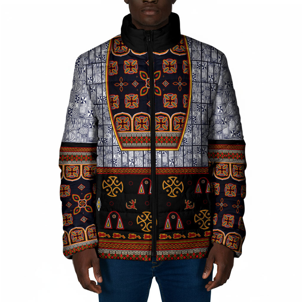 Cameroon Toghu Ethnic Heritage Padded Jacket Traditional Bamenda Embroidery Style - African Tribal Motifs