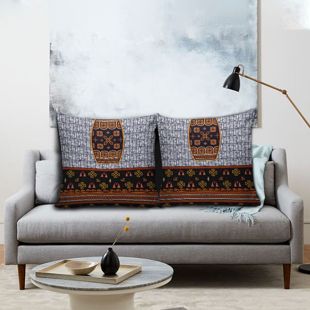 Cameroon Toghu Ethnic Heritage Pillow Cover Traditional Bamenda Embroidery Style - African Tribal Motifs