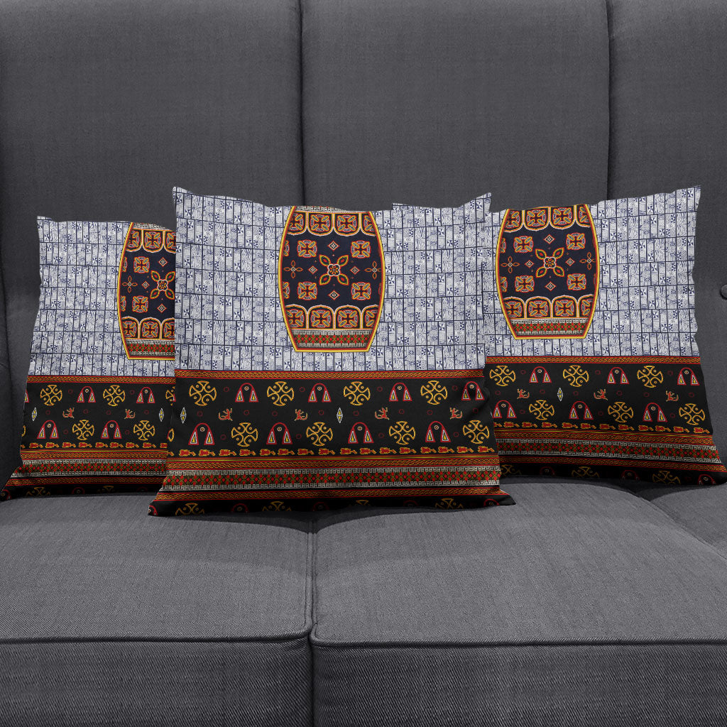 Cameroon Toghu Ethnic Heritage Pillow Cover Traditional Bamenda Embroidery Style - African Tribal Motifs