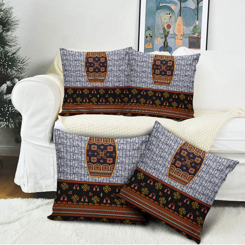 Cameroon Toghu Ethnic Heritage Pillow Cover Traditional Bamenda Embroidery Style - African Tribal Motifs