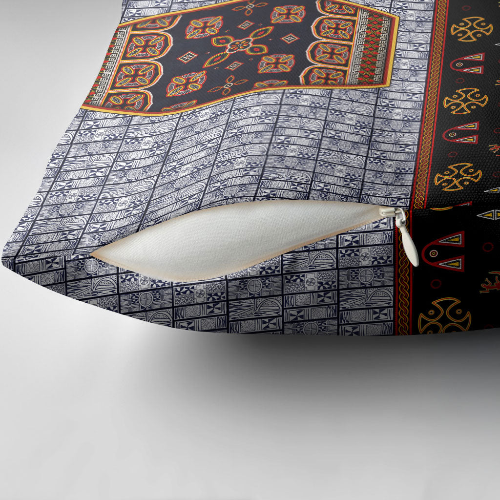 Cameroon Toghu Ethnic Heritage Pillow Cover Traditional Bamenda Embroidery Style - African Tribal Motifs