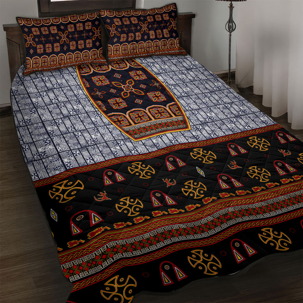 Cameroon Toghu Ethnic Heritage Quilt Bed Set Traditional Bamenda Embroidery Style - African Tribal Motifs