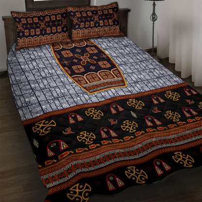 Cameroon Toghu Ethnic Heritage Quilt Bed Set Traditional Bamenda Embroidery Style - African Tribal Motifs