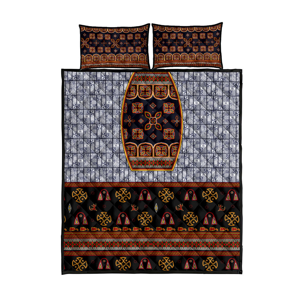 Cameroon Toghu Ethnic Heritage Quilt Bed Set Traditional Bamenda Embroidery Style - African Tribal Motifs